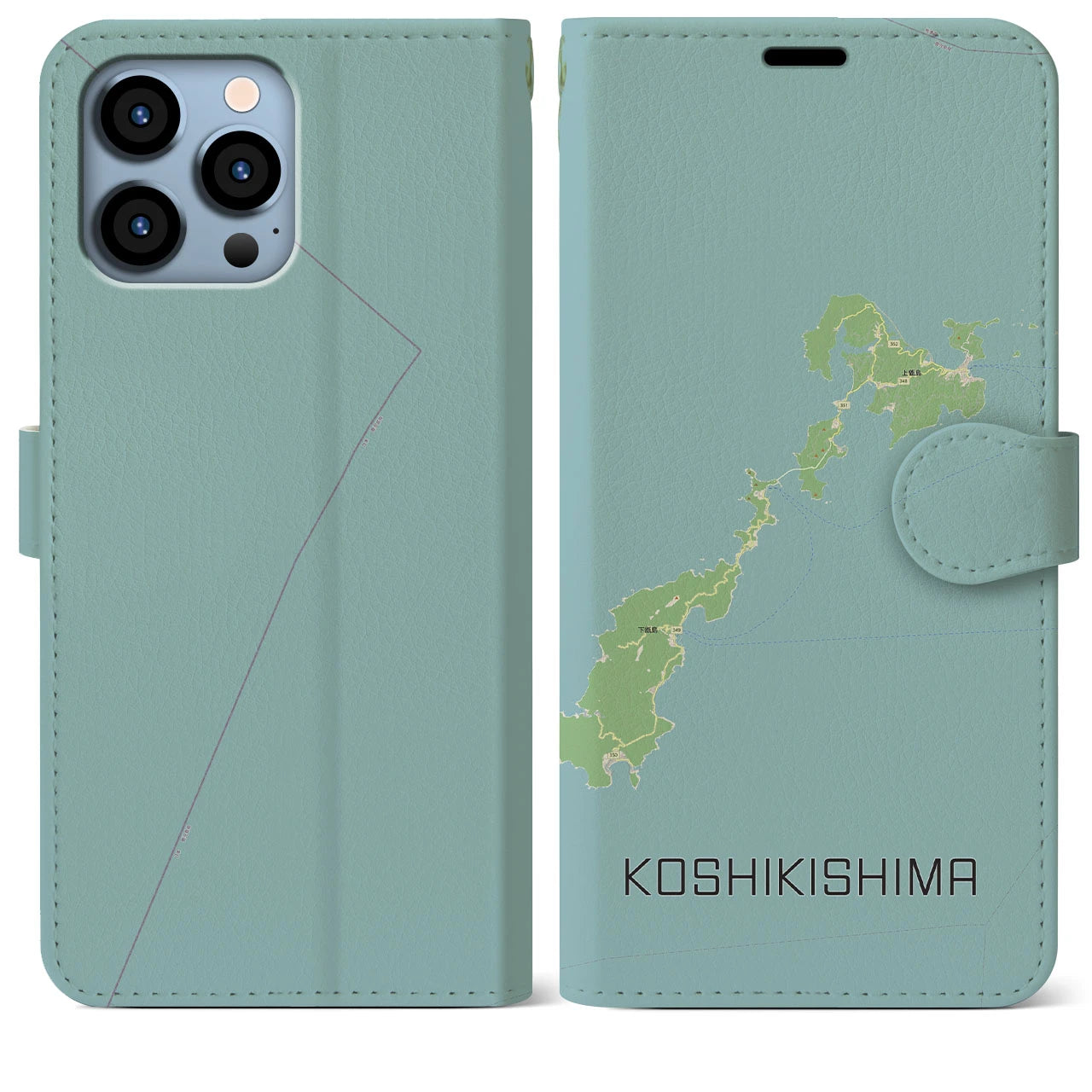 【甑島(鹿児島県)】地図柄iPhoneケース(手帳タイプ)ナチュラル・iPhone 13 Pro Max 用