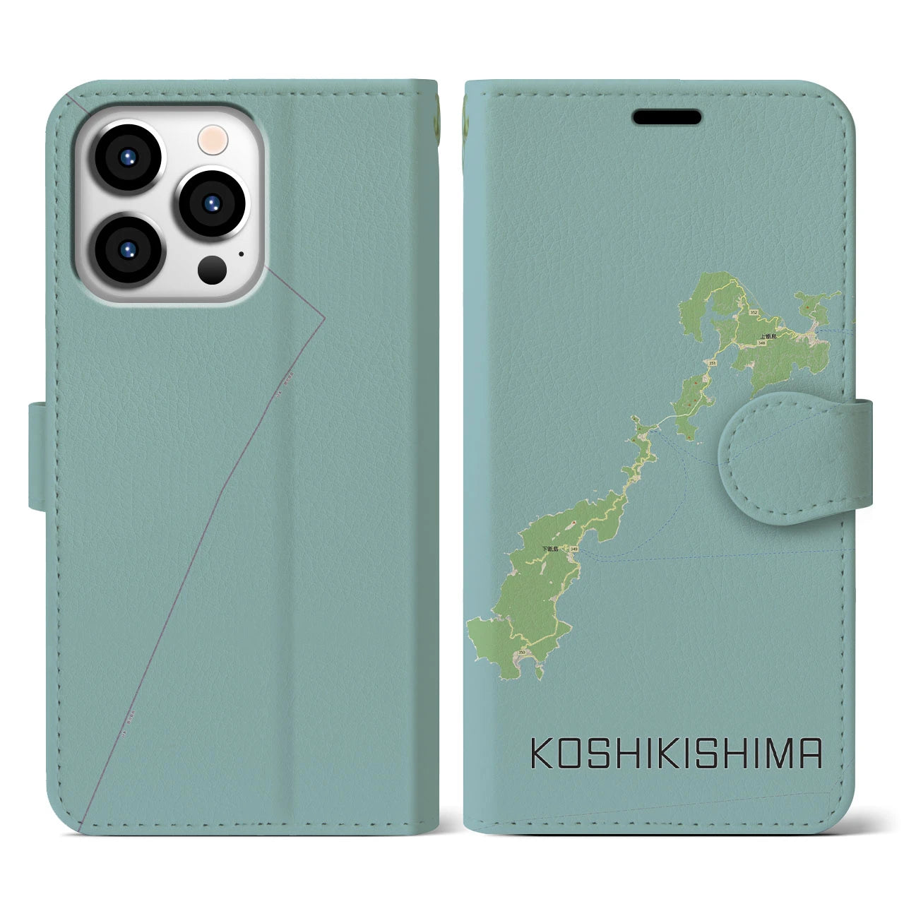 【甑島(鹿児島県)】地図柄iPhoneケース(手帳タイプ)ナチュラル・iPhone 13 Pro 用
