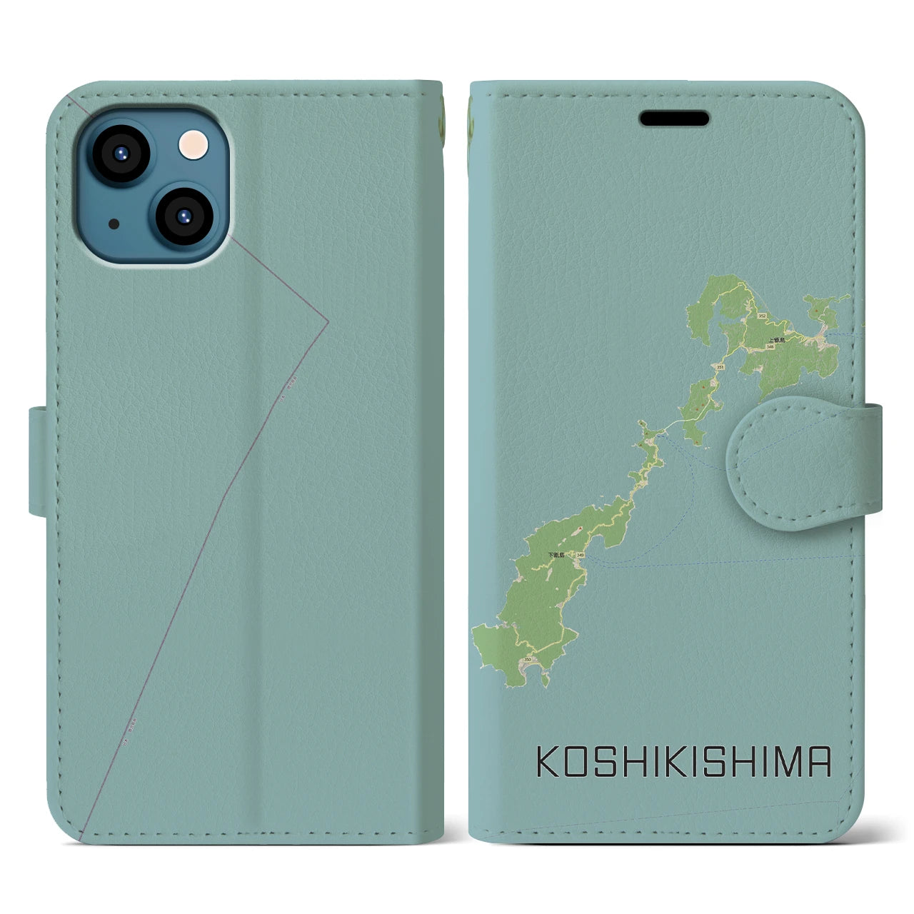 【甑島(鹿児島県)】地図柄iPhoneケース(手帳タイプ)ナチュラル・iPhone 13 用
