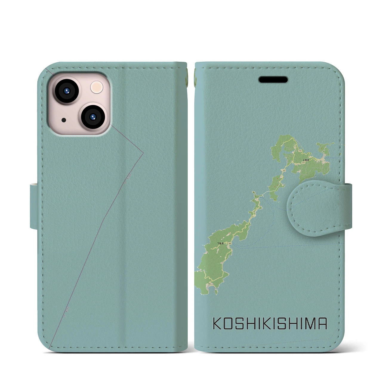【甑島(鹿児島県)】地図柄iPhoneケース(手帳タイプ)ナチュラル・iPhone 13 mini 用