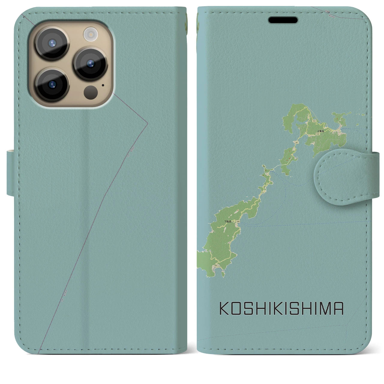 【甑島(鹿児島県)】地図柄iPhoneケース(手帳タイプ)ナチュラル・iPhone 14 Pro Max 用