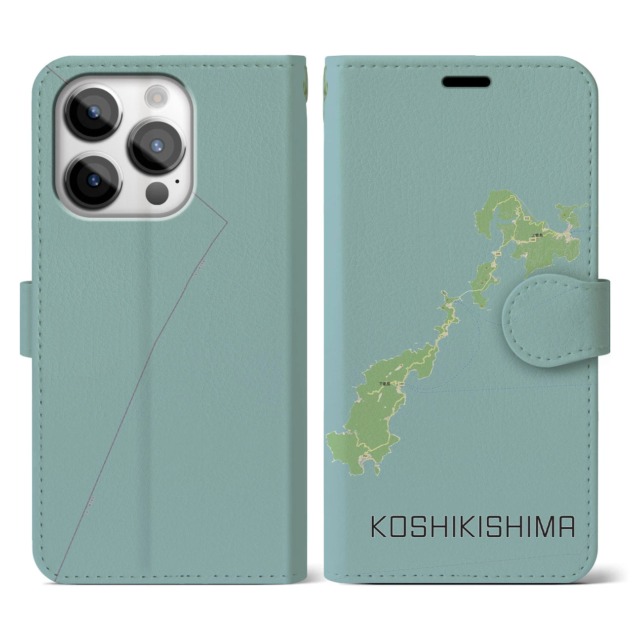 【甑島(鹿児島県)】地図柄iPhoneケース(手帳タイプ)ナチュラル・iPhone 14 Pro 用