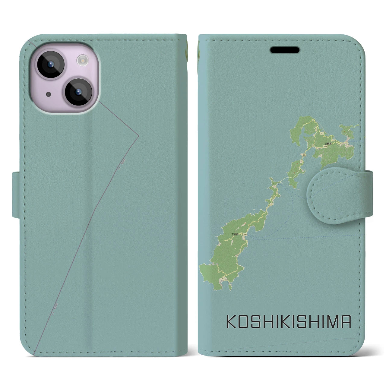 【甑島(鹿児島県)】地図柄iPhoneケース(手帳タイプ)ナチュラル・iPhone 14 用