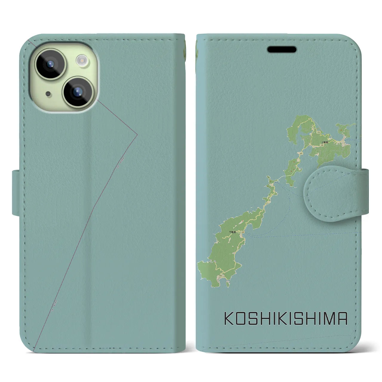 【甑島(鹿児島県)】地図柄iPhoneケース(手帳タイプ)ナチュラル・iPhone 15 用