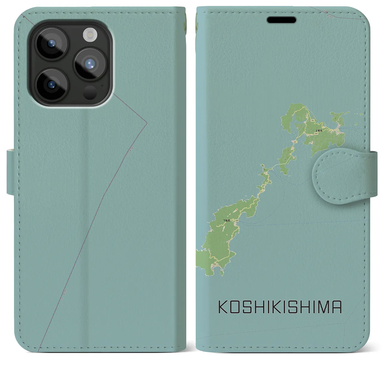 【甑島(鹿児島県)】地図柄iPhoneケース(手帳タイプ)ナチュラル・iPhone 15 Pro Max 用