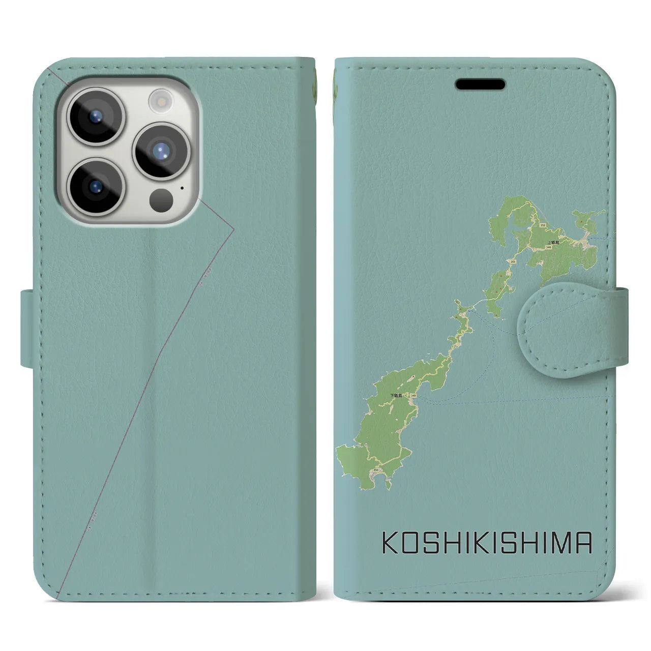 【甑島(鹿児島県)】地図柄iPhoneケース(手帳タイプ)ナチュラル・iPhone 15 Pro 用