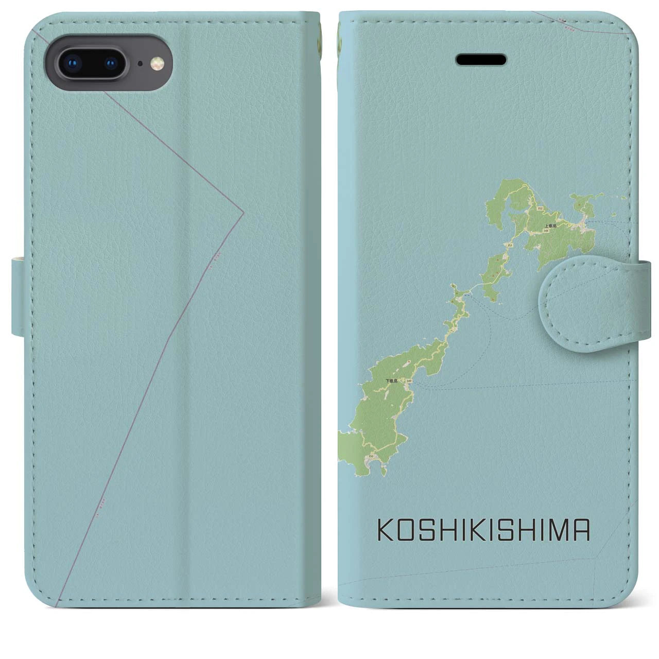 【甑島(鹿児島県)】地図柄iPhoneケース(手帳タイプ)ナチュラル・iPhone 8Plus /7Plus / 6sPlus / 6Plus 用