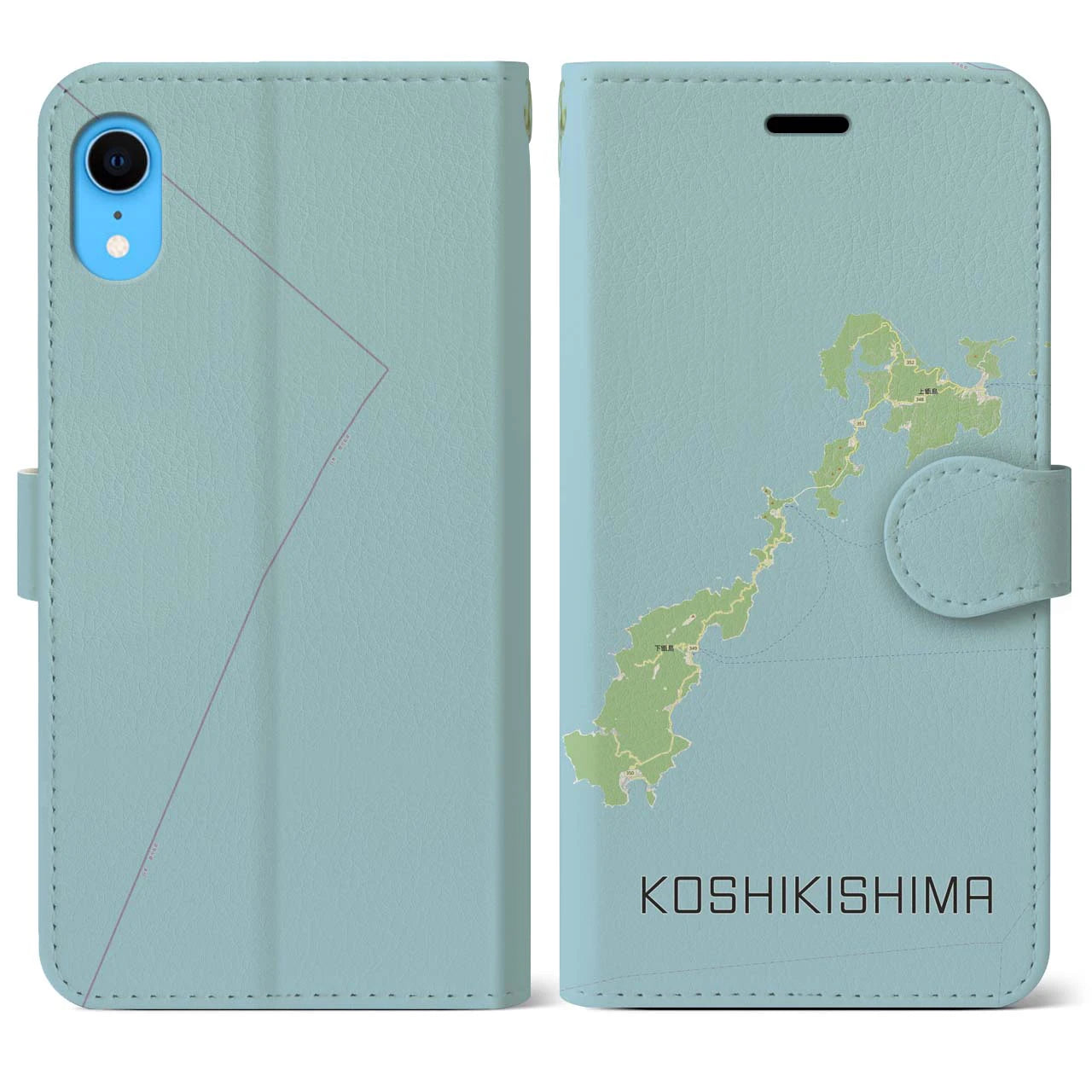 【甑島(鹿児島県)】地図柄iPhoneケース(手帳タイプ)ナチュラル・iPhone XR 用