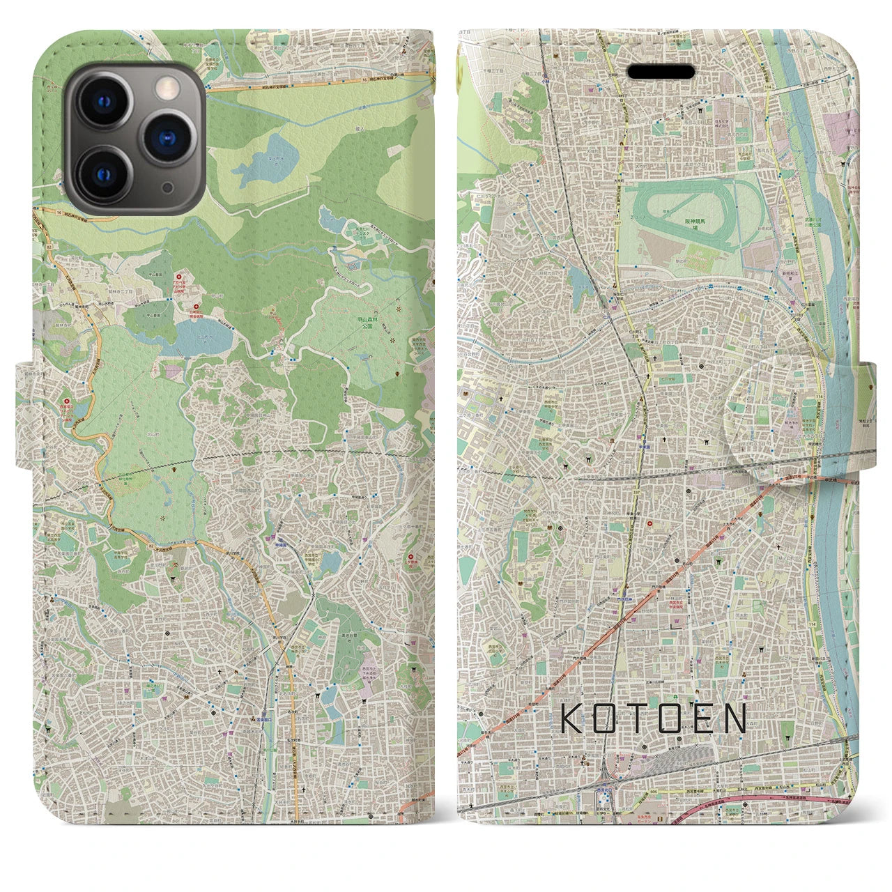 【甲東園(兵庫県)】地図柄iPhoneケース(手帳タイプ)ナチュラル・iPhone 11 Pro Max 用