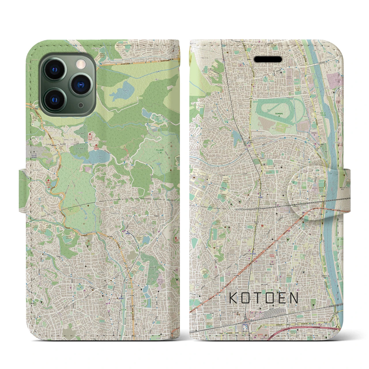 【甲東園(兵庫県)】地図柄iPhoneケース(手帳タイプ)ナチュラル・iPhone 11 Pro 用