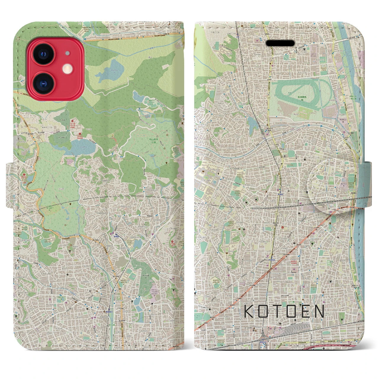 【甲東園(兵庫県)】地図柄iPhoneケース(手帳タイプ)ナチュラル・iPhone 11 用