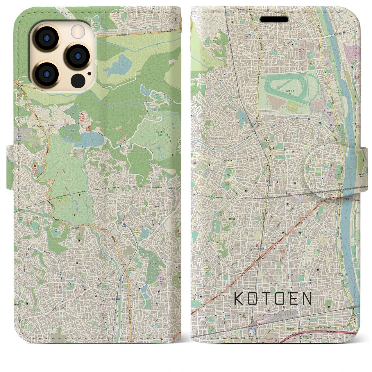 【甲東園(兵庫県)】地図柄iPhoneケース(手帳タイプ)ナチュラル・iPhone 12 Pro Max 用