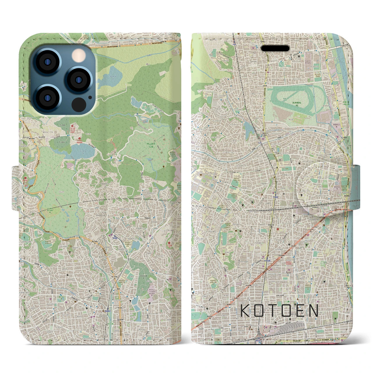 【甲東園(兵庫県)】地図柄iPhoneケース(手帳タイプ)ナチュラル・iPhone 12 / 12 Pro 用