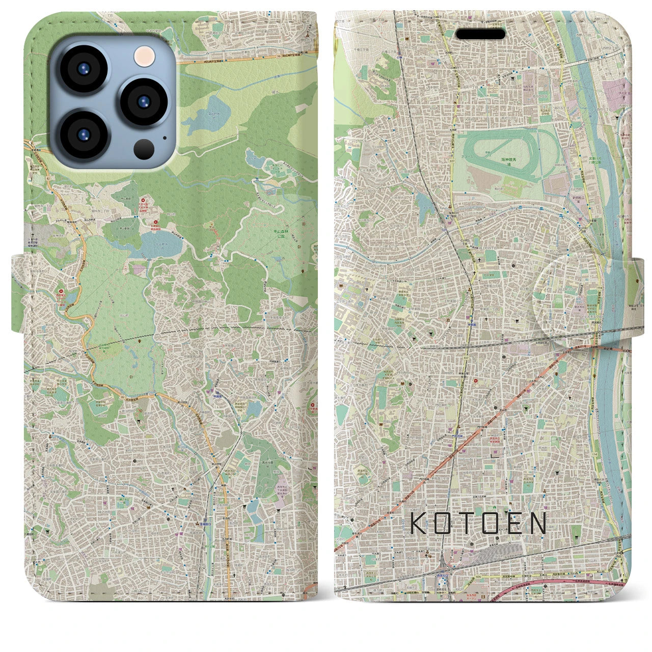 【甲東園(兵庫県)】地図柄iPhoneケース(手帳タイプ)ナチュラル・iPhone 13 Pro Max 用