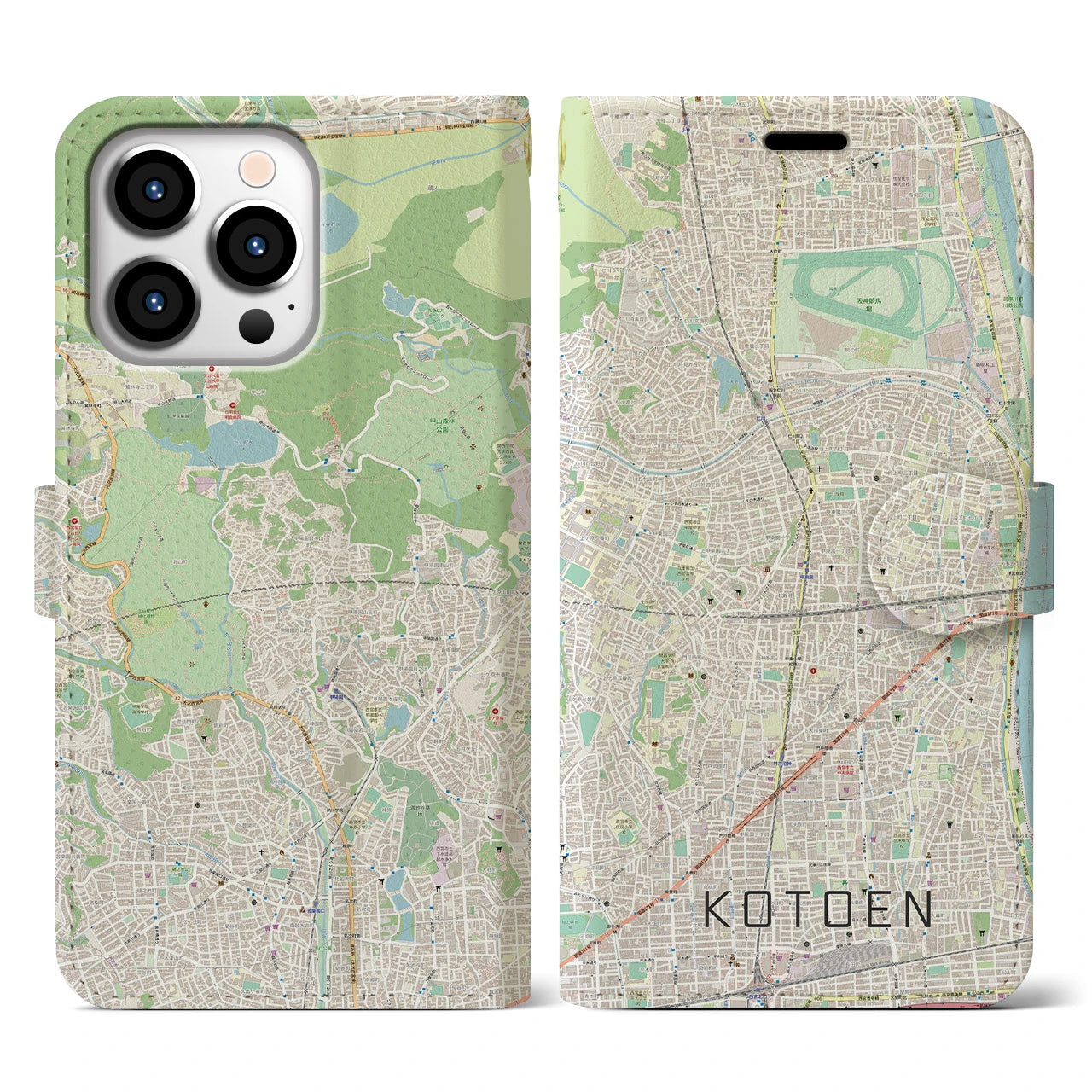 【甲東園(兵庫県)】地図柄iPhoneケース(手帳タイプ)ナチュラル・iPhone 13 Pro 用