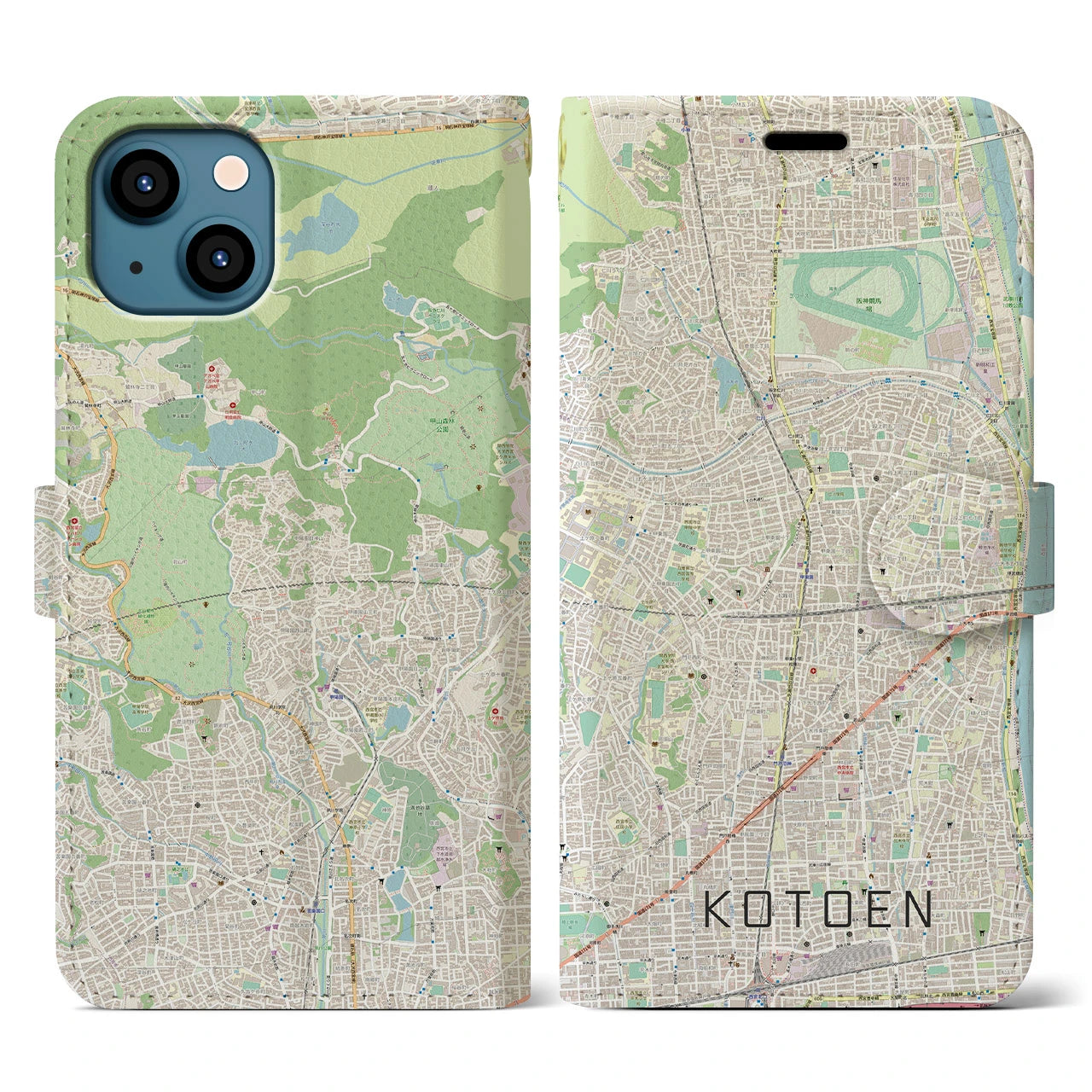 【甲東園(兵庫県)】地図柄iPhoneケース(手帳タイプ)ナチュラル・iPhone 13 用