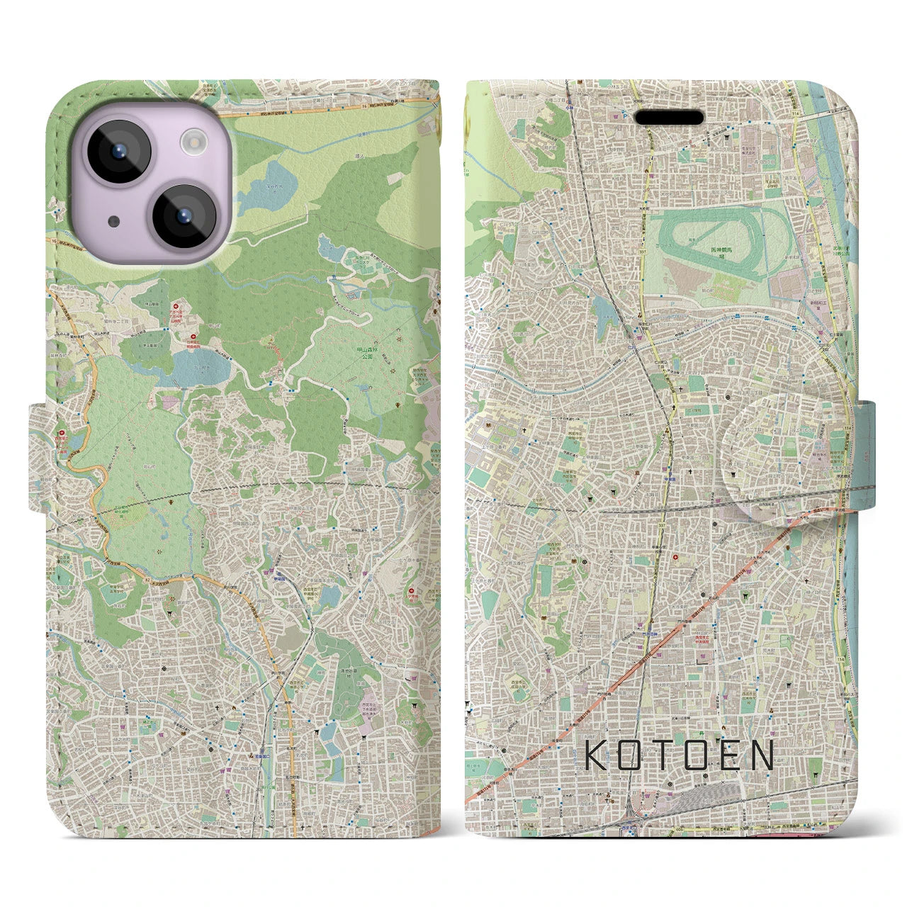 【甲東園(兵庫県)】地図柄iPhoneケース(手帳タイプ)ナチュラル・iPhone 14 用