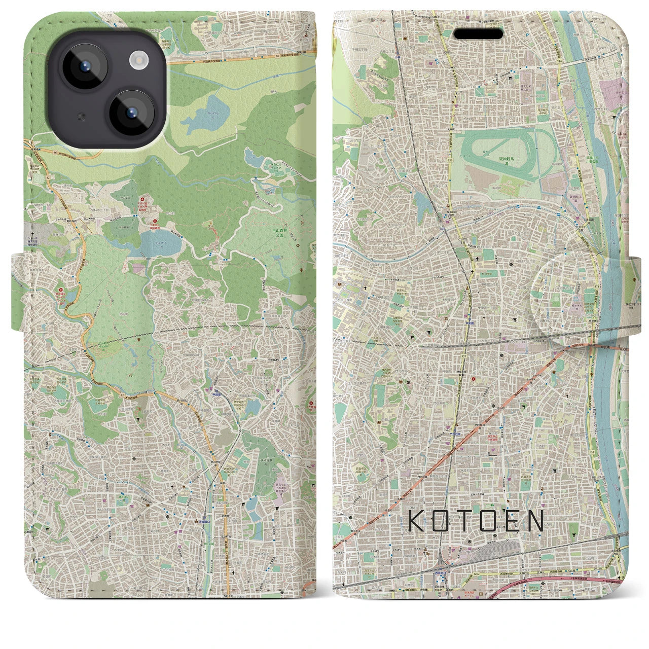 【甲東園(兵庫県)】地図柄iPhoneケース(手帳タイプ)ナチュラル・iPhone 14 Plus 用