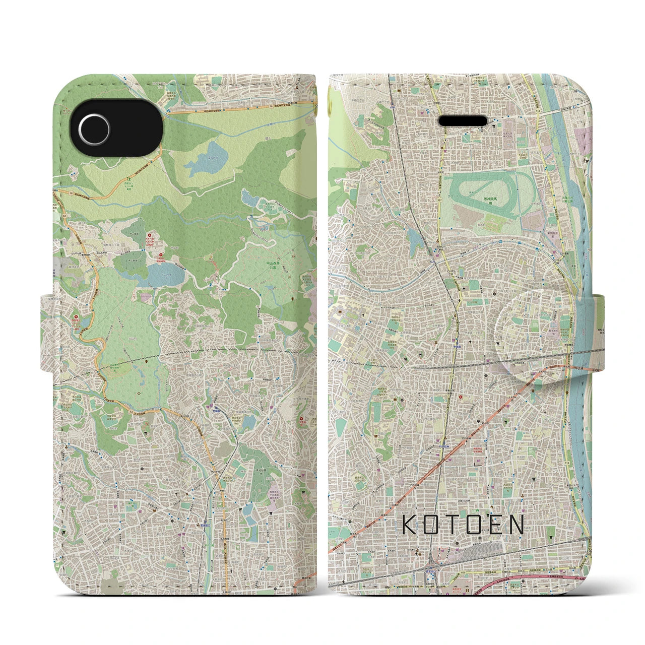 【甲東園(兵庫県)】地図柄iPhoneケース(手帳タイプ)ナチュラル・iPhone SE(第3 / 第2世代) / 8 / 7 / 6s / 6 用