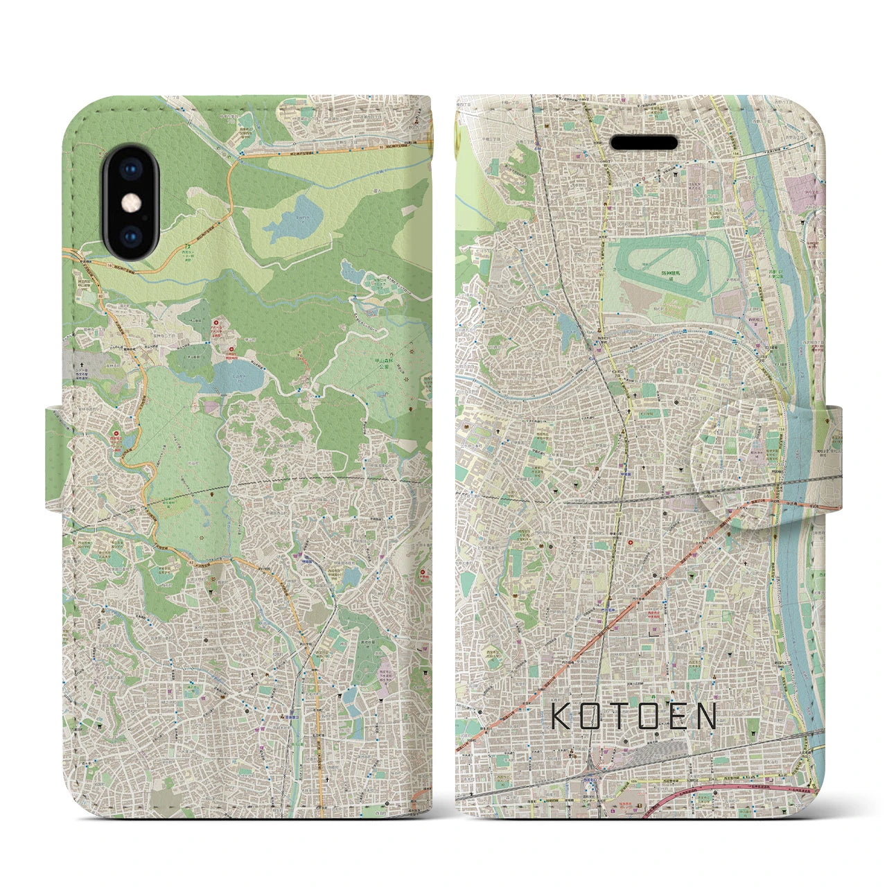 【甲東園(兵庫県)】地図柄iPhoneケース(手帳タイプ)ナチュラル・iPhone XS / X 用