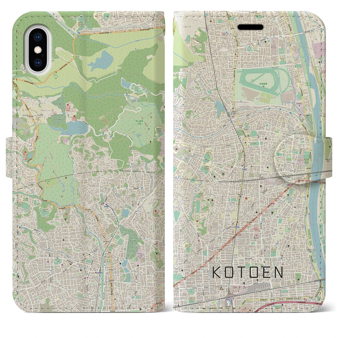 【甲東園(兵庫県)】地図柄iPhoneケース(手帳タイプ)ナチュラル・iPhone XS Max 用