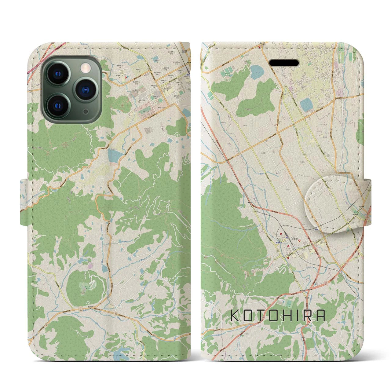 【琴平(香川県)】地図柄iPhoneケース(手帳タイプ)ナチュラル・iPhone 11 Pro 用
