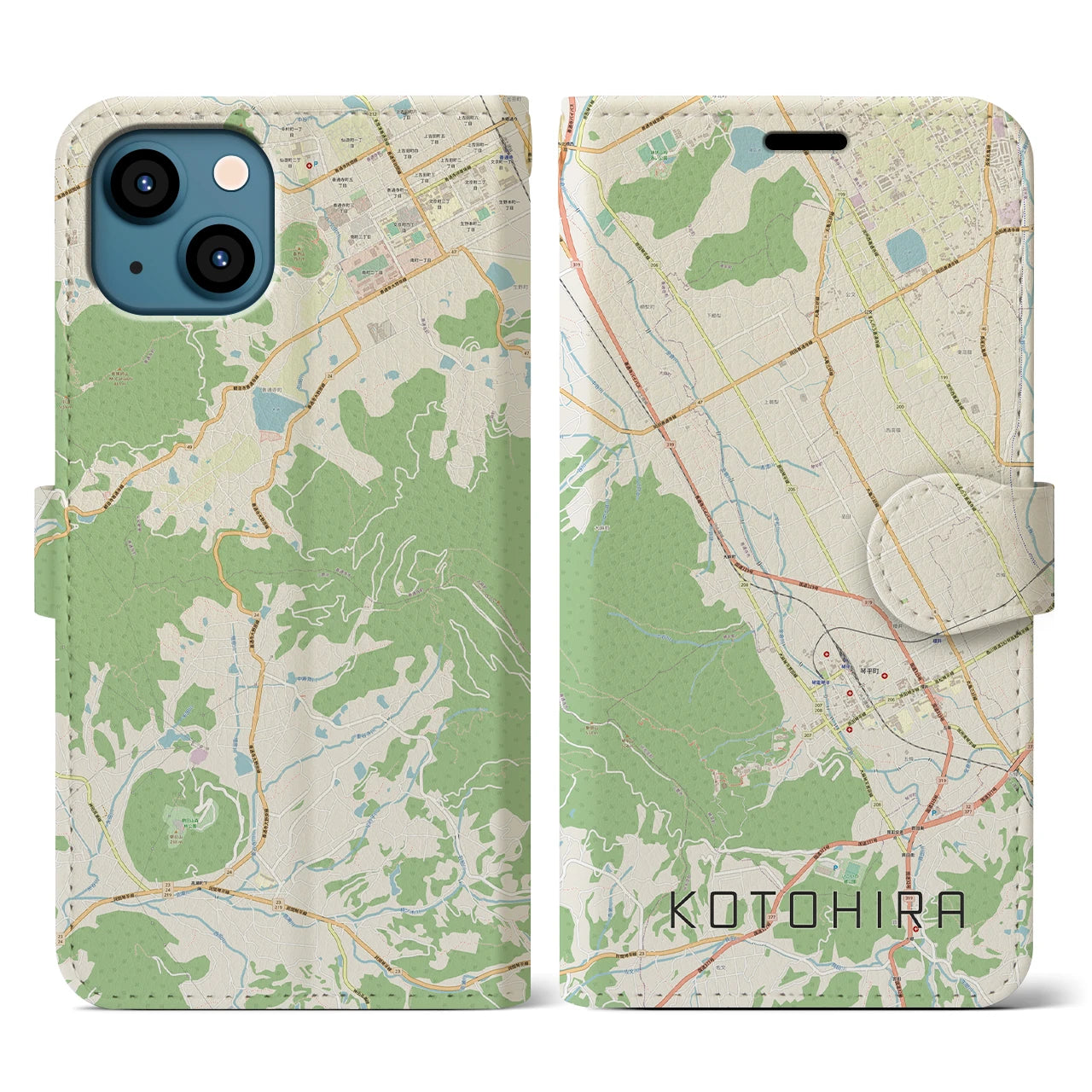 【琴平(香川県)】地図柄iPhoneケース(手帳タイプ)ナチュラル・iPhone 13 用