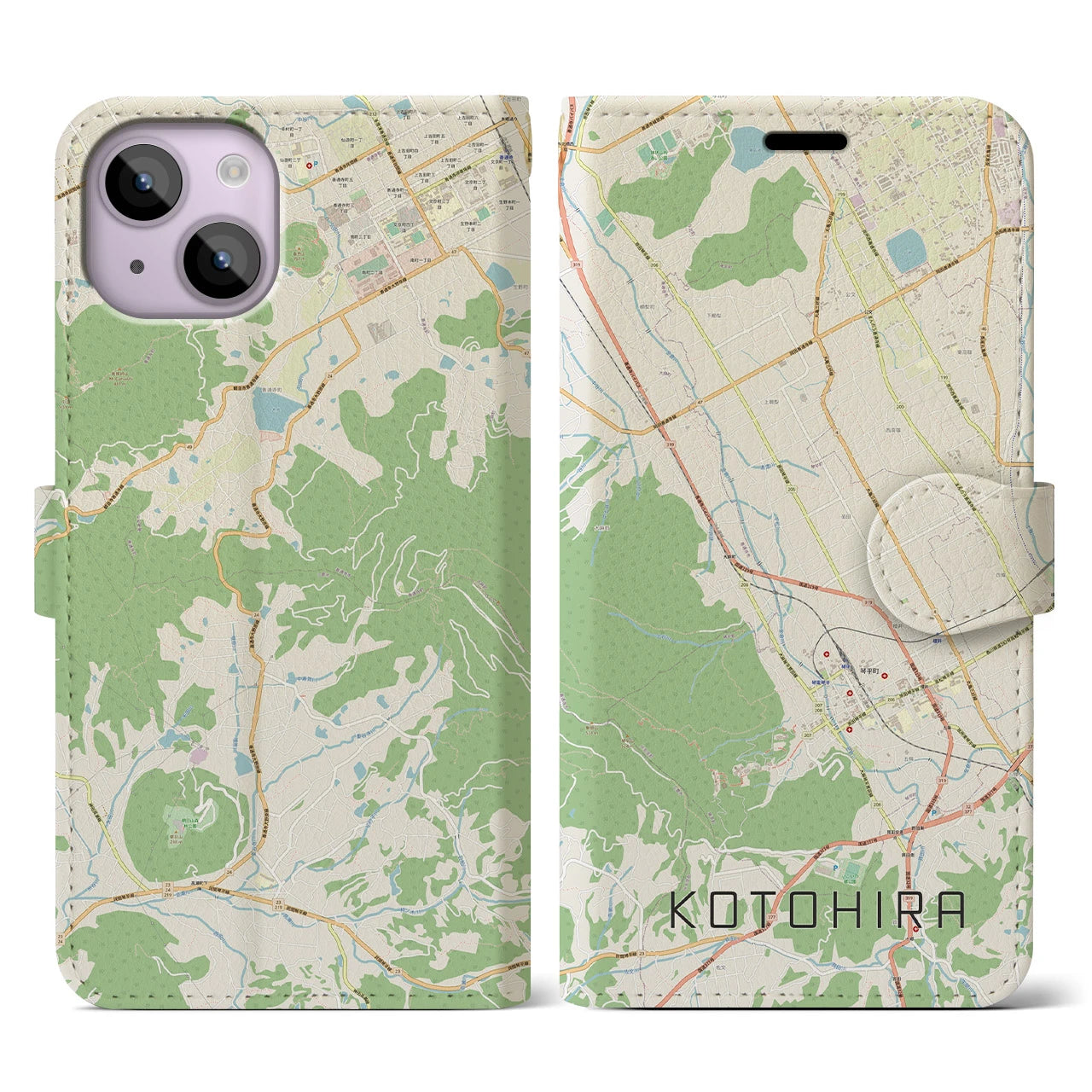 【琴平(香川県)】地図柄iPhoneケース(手帳タイプ)ナチュラル・iPhone 14 用