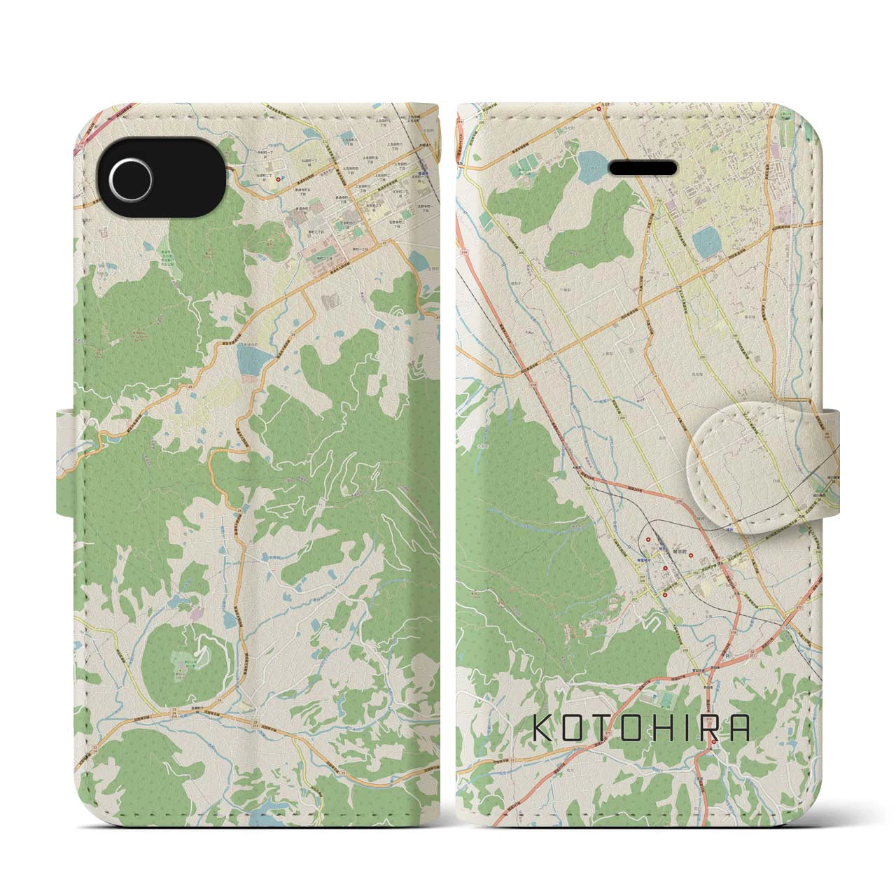 【琴平(香川県)】地図柄iPhoneケース(手帳タイプ)ナチュラル・iPhone SE(第3 / 第2世代) / 8 / 7 / 6s / 6 用