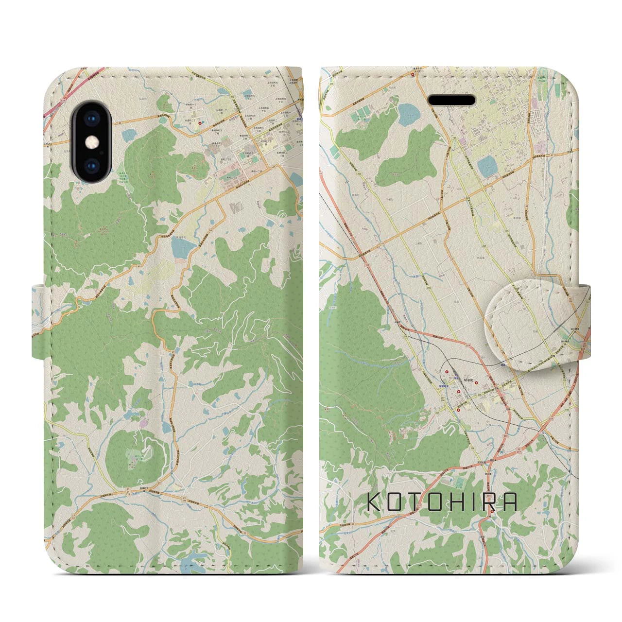 【琴平(香川県)】地図柄iPhoneケース(手帳タイプ)ナチュラル・iPhone XS / X 用
