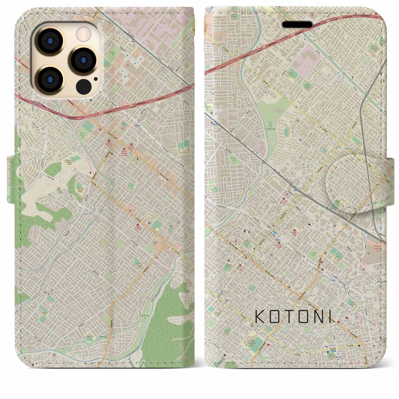 【琴似(北海道)】地図柄iPhoneケース(手帳タイプ)ナチュラル・iPhone 12 Pro Max 用