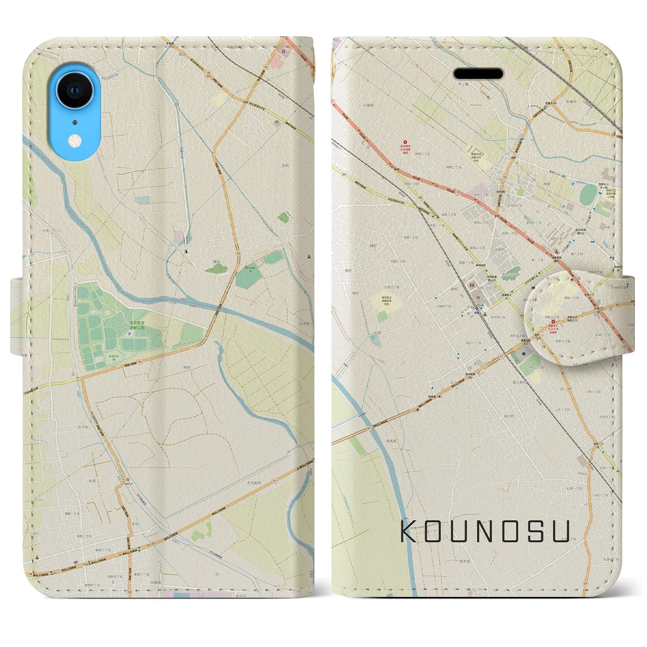 【鴻巣(埼玉県)】地図柄iPhoneケース(手帳タイプ)ナチュラル・iPhone XR 用