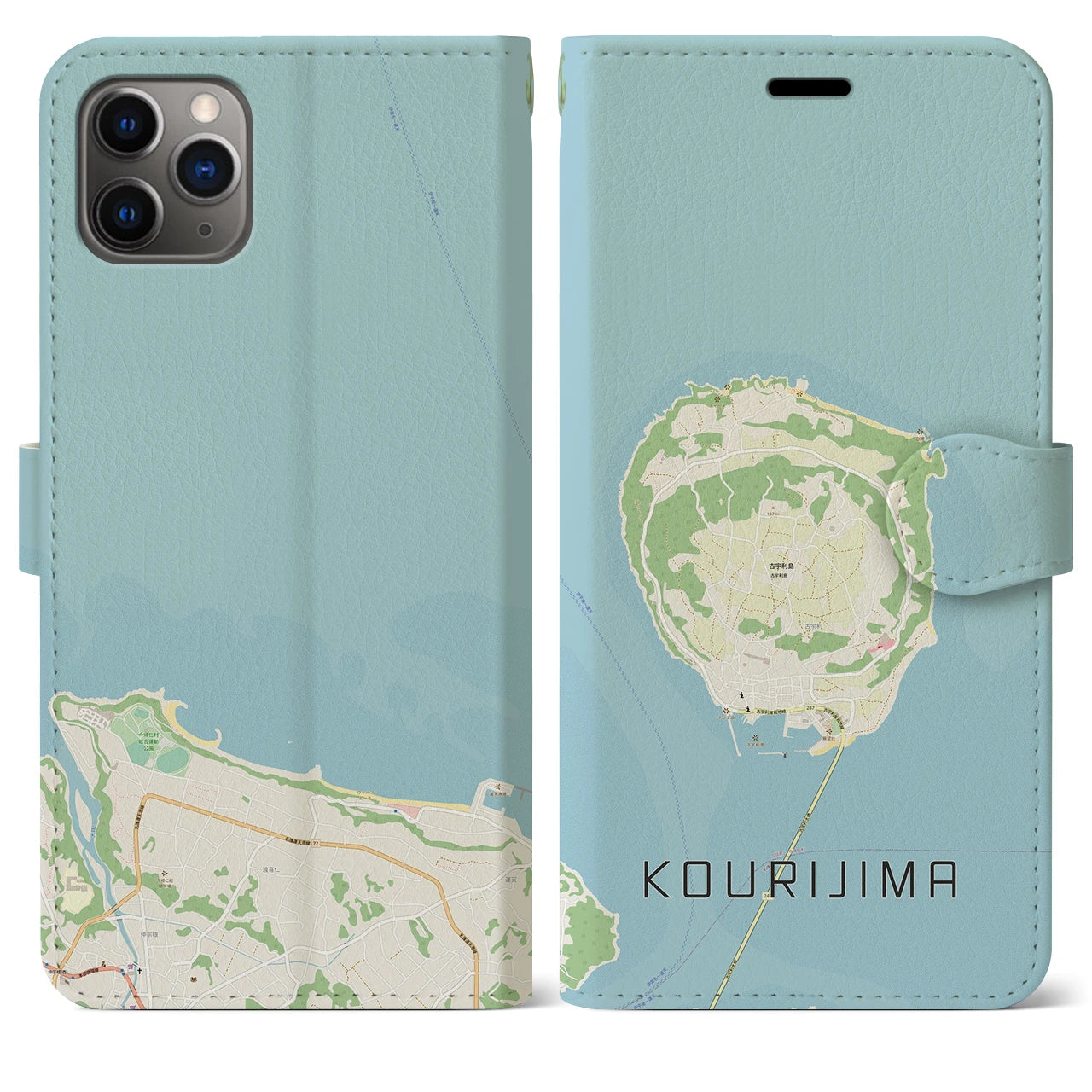 【古宇利島(沖縄県)】地図柄iPhoneケース(手帳タイプ)ナチュラル・iPhone 11 Pro Max 用