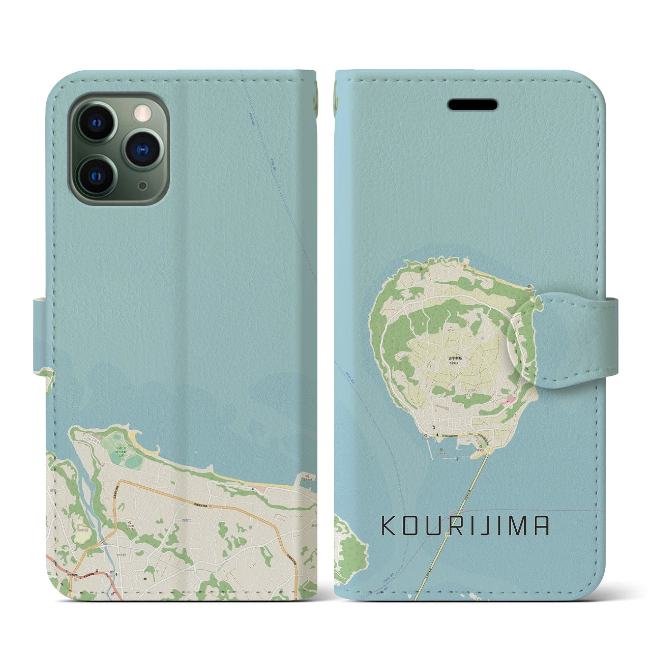 【古宇利島(沖縄県)】地図柄iPhoneケース(手帳タイプ)ナチュラル・iPhone 11 Pro 用