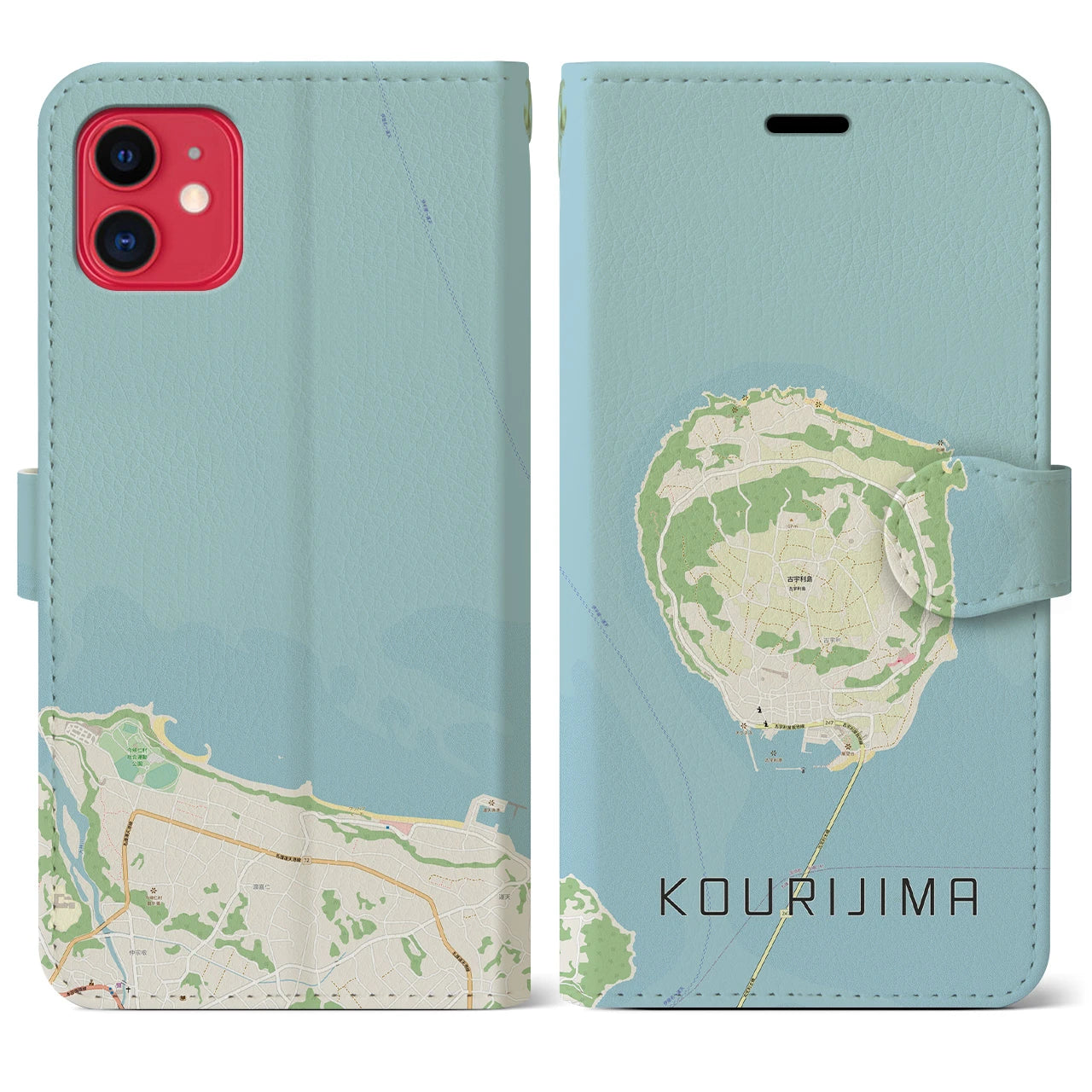 【古宇利島(沖縄県)】地図柄iPhoneケース(手帳タイプ)ナチュラル・iPhone 11 用