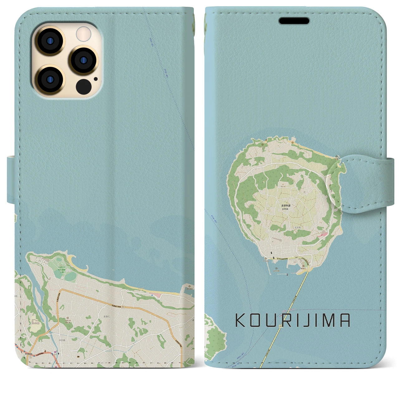 【古宇利島(沖縄県)】地図柄iPhoneケース(手帳タイプ)ナチュラル・iPhone 12 Pro Max 用