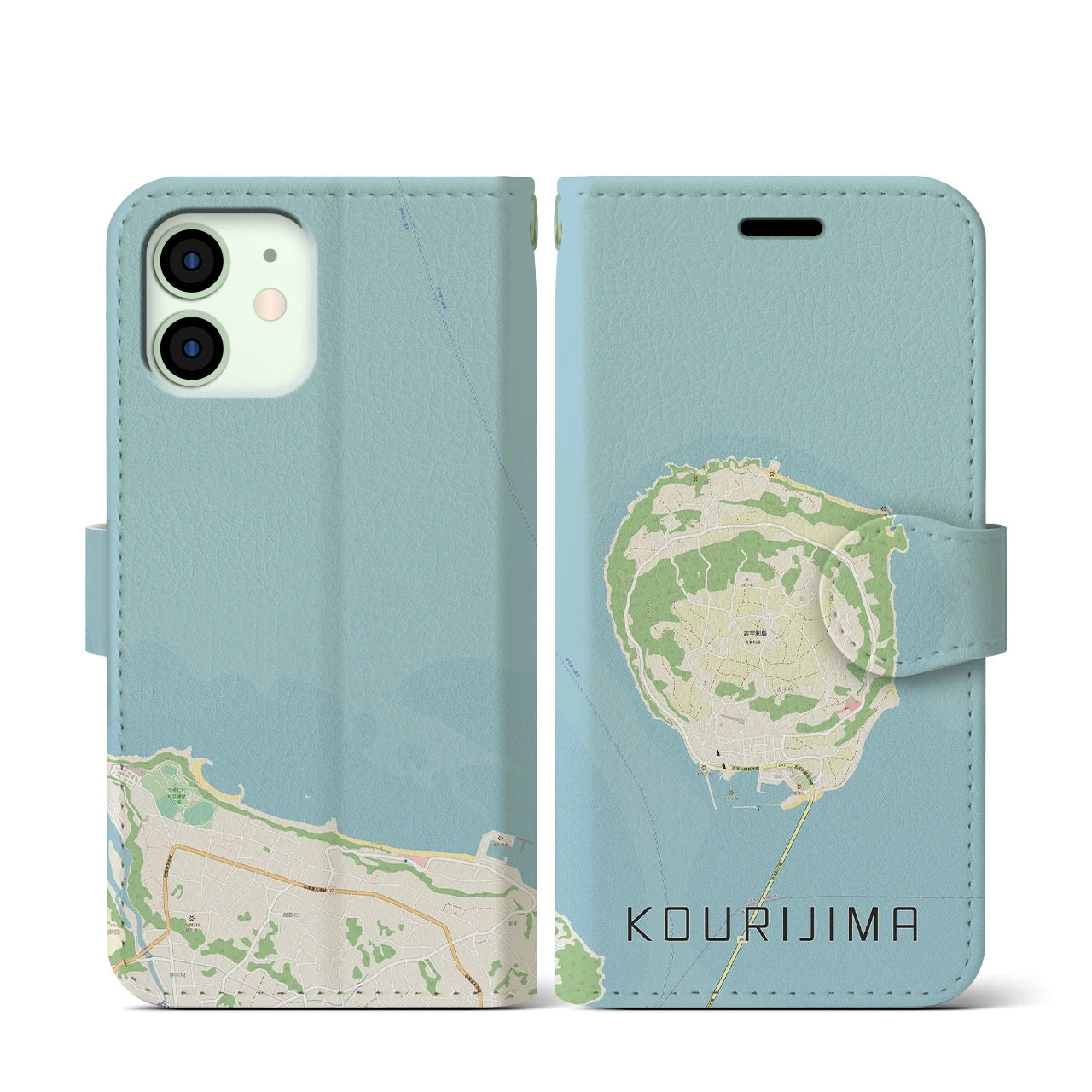 【古宇利島(沖縄県)】地図柄iPhoneケース(手帳タイプ)ナチュラル・iPhone 12 mini 用