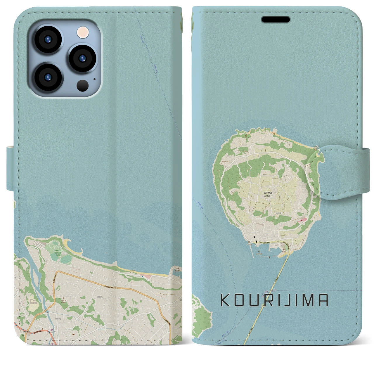 【古宇利島(沖縄県)】地図柄iPhoneケース(手帳タイプ)ナチュラル・iPhone 13 Pro Max 用