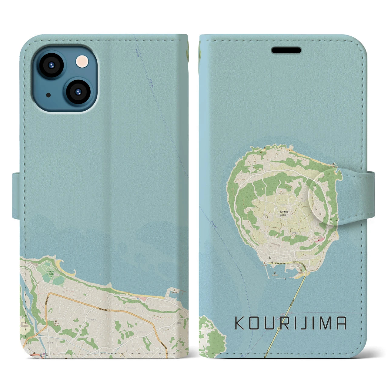 【古宇利島(沖縄県)】地図柄iPhoneケース(手帳タイプ)ナチュラル・iPhone 13 用