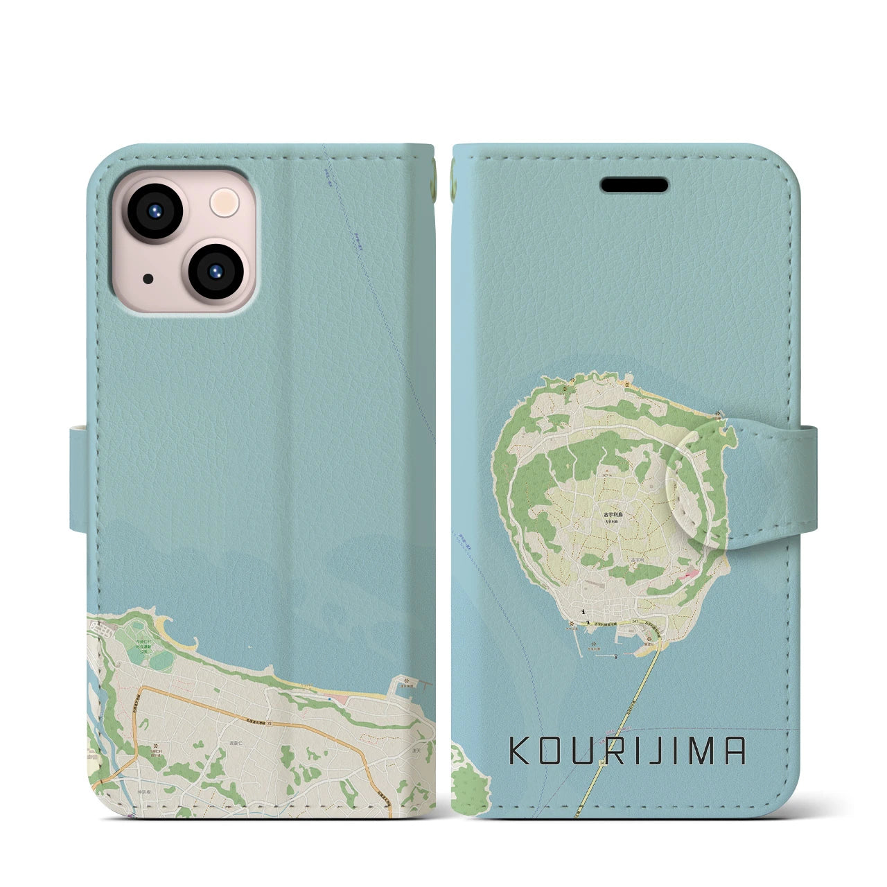 【古宇利島(沖縄県)】地図柄iPhoneケース(手帳タイプ)ナチュラル・iPhone 13 mini 用