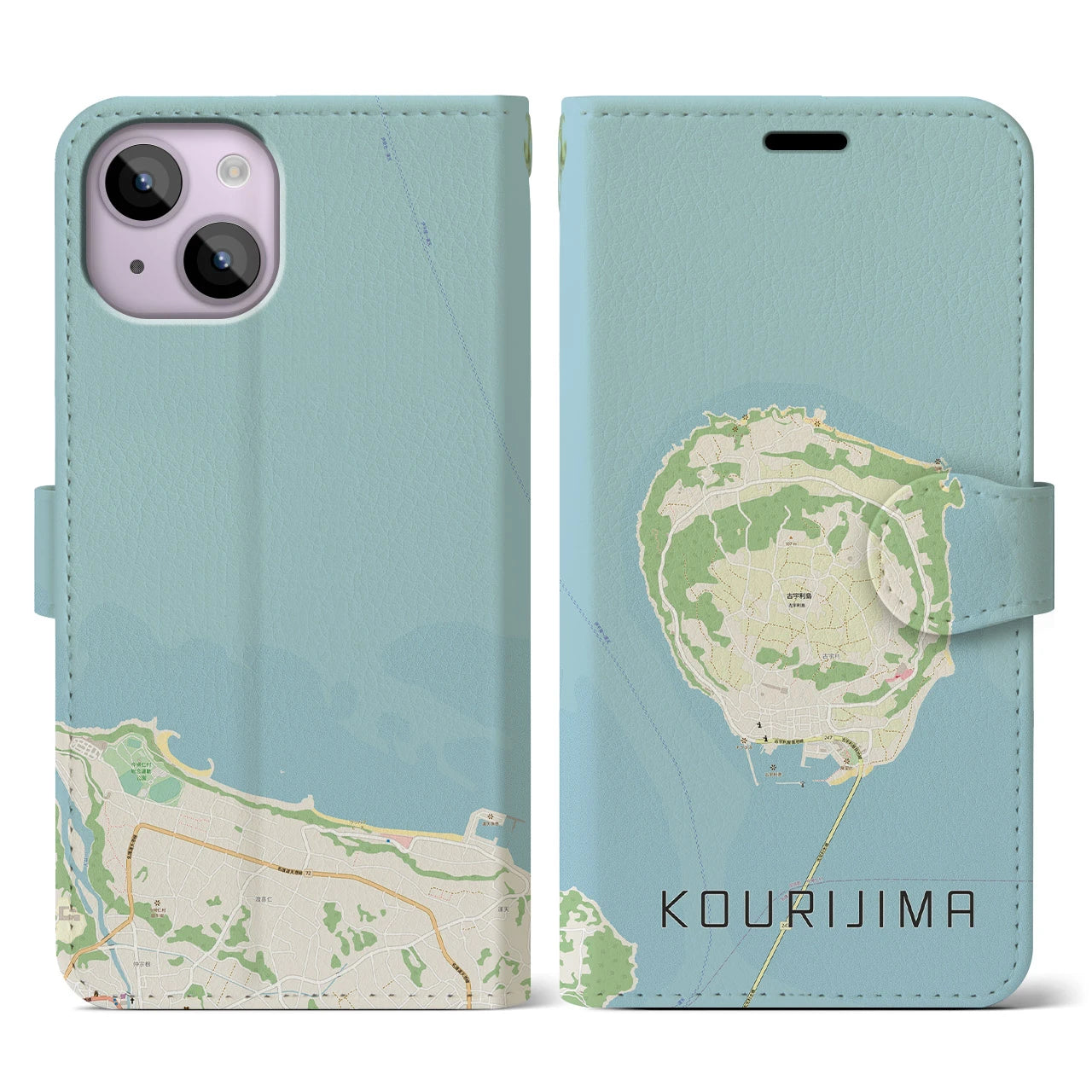 【古宇利島(沖縄県)】地図柄iPhoneケース(手帳タイプ)ナチュラル・iPhone 14 用