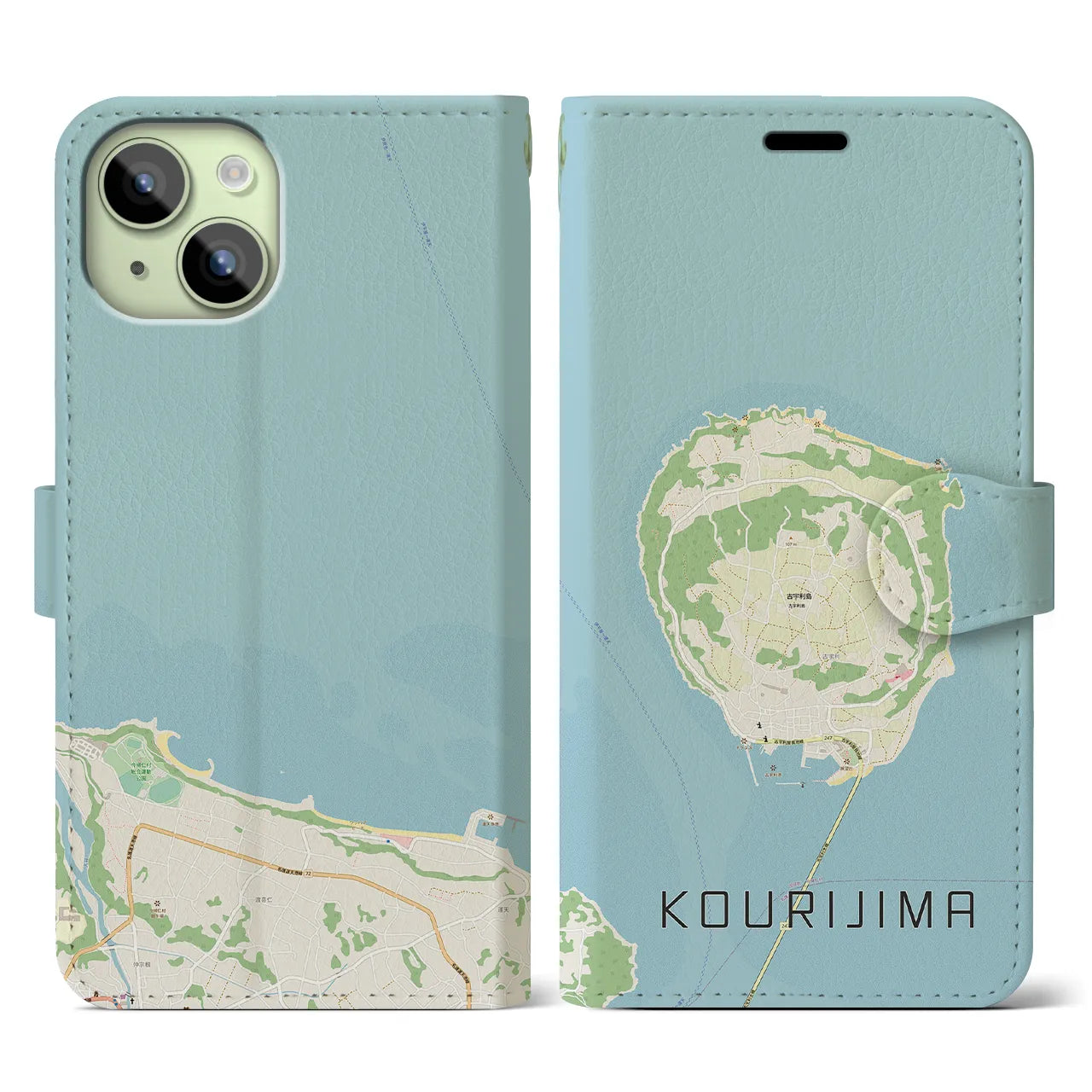 【古宇利島(沖縄県)】地図柄iPhoneケース(手帳タイプ)ナチュラル・iPhone 15 用