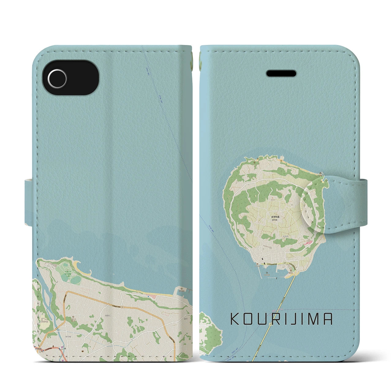 【古宇利島(沖縄県)】地図柄iPhoneケース(手帳タイプ)ナチュラル・iPhone SE(第3 / 第2世代) / 8 / 7 / 6s / 6 用