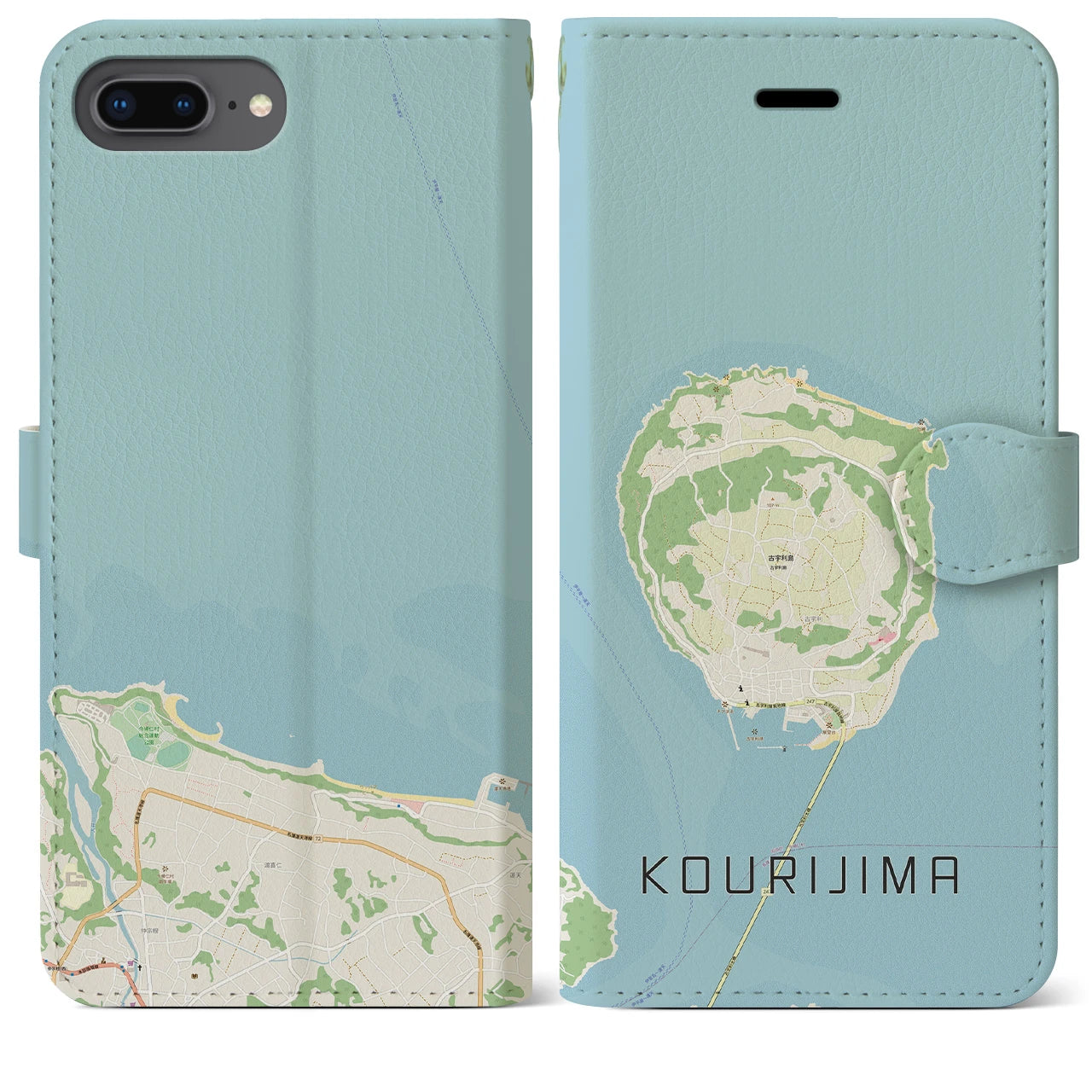 【古宇利島(沖縄県)】地図柄iPhoneケース(手帳タイプ)ナチュラル・iPhone 8Plus /7Plus / 6sPlus / 6Plus 用