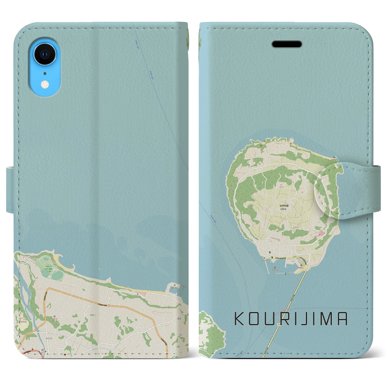 【古宇利島(沖縄県)】地図柄iPhoneケース(手帳タイプ)ナチュラル・iPhone XR 用