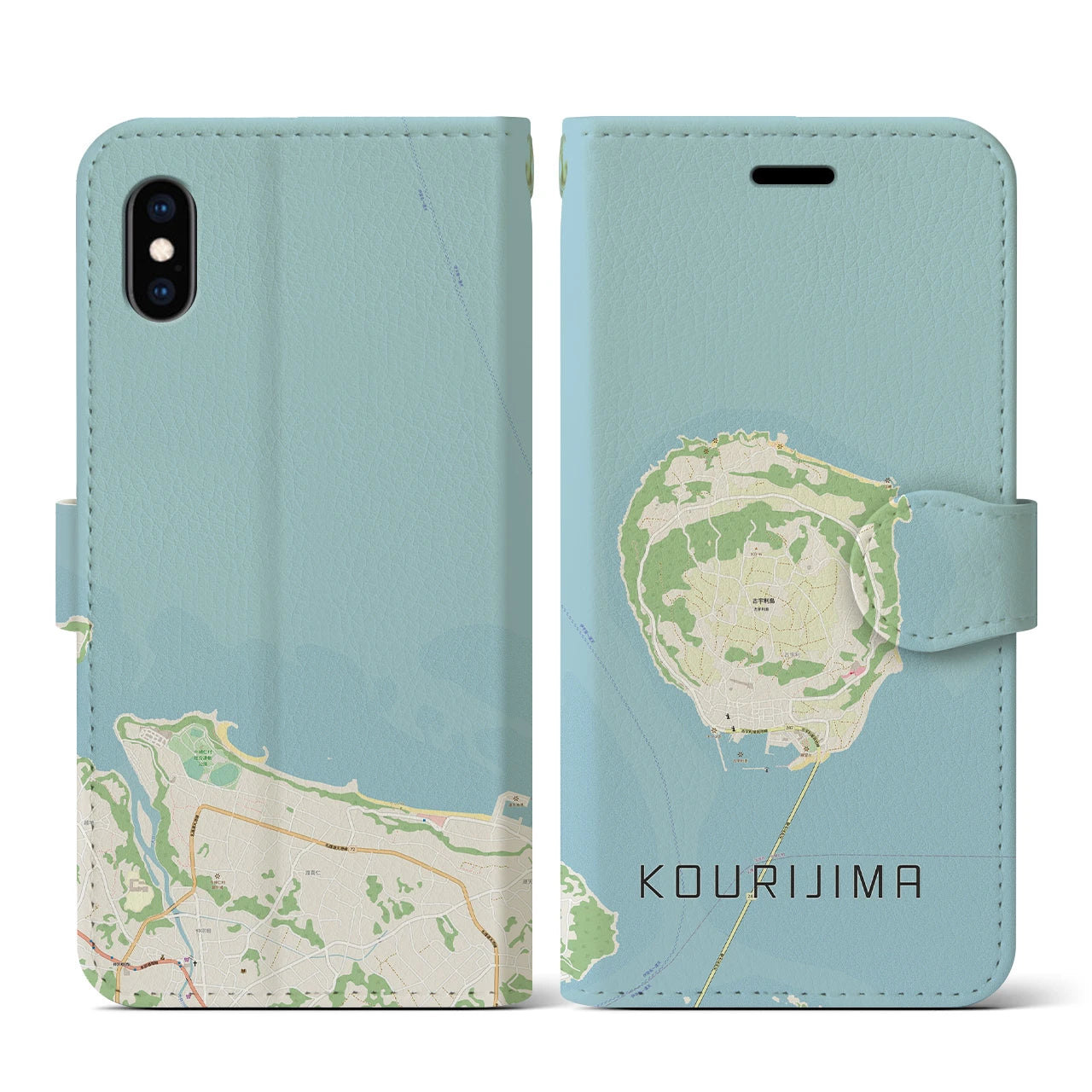 【古宇利島(沖縄県)】地図柄iPhoneケース(手帳タイプ)ナチュラル・iPhone XS / X 用