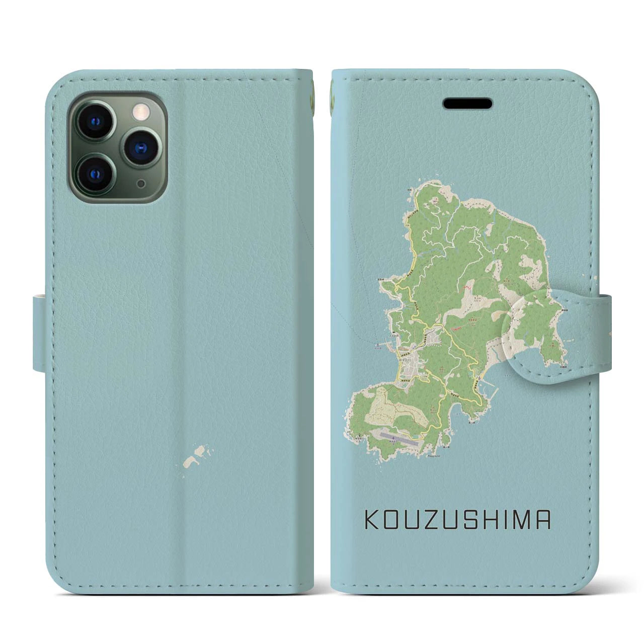 【神津島(東京都)】地図柄iPhoneケース(手帳タイプ)ナチュラル・iPhone 11 Pro 用