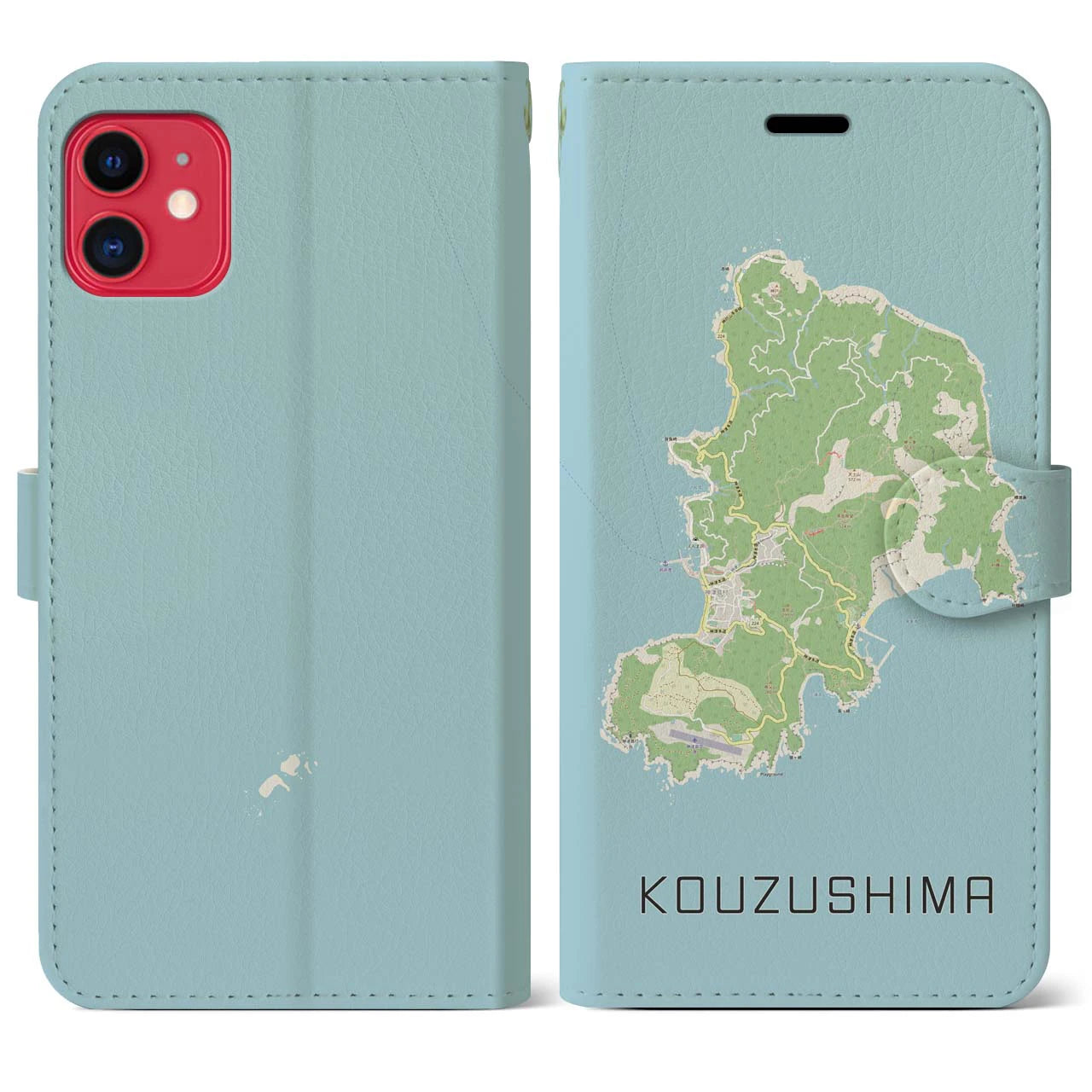 【神津島(東京都)】地図柄iPhoneケース(手帳タイプ)ナチュラル・iPhone 11 用