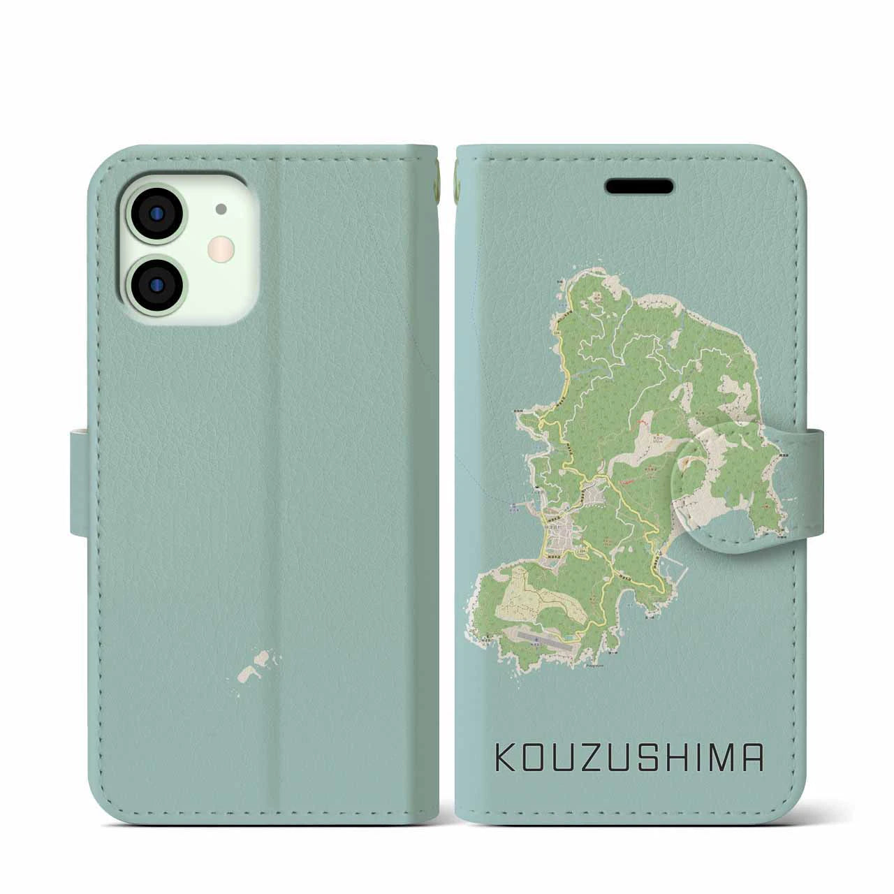 【神津島(東京都)】地図柄iPhoneケース(手帳タイプ)ナチュラル・iPhone 12 mini 用