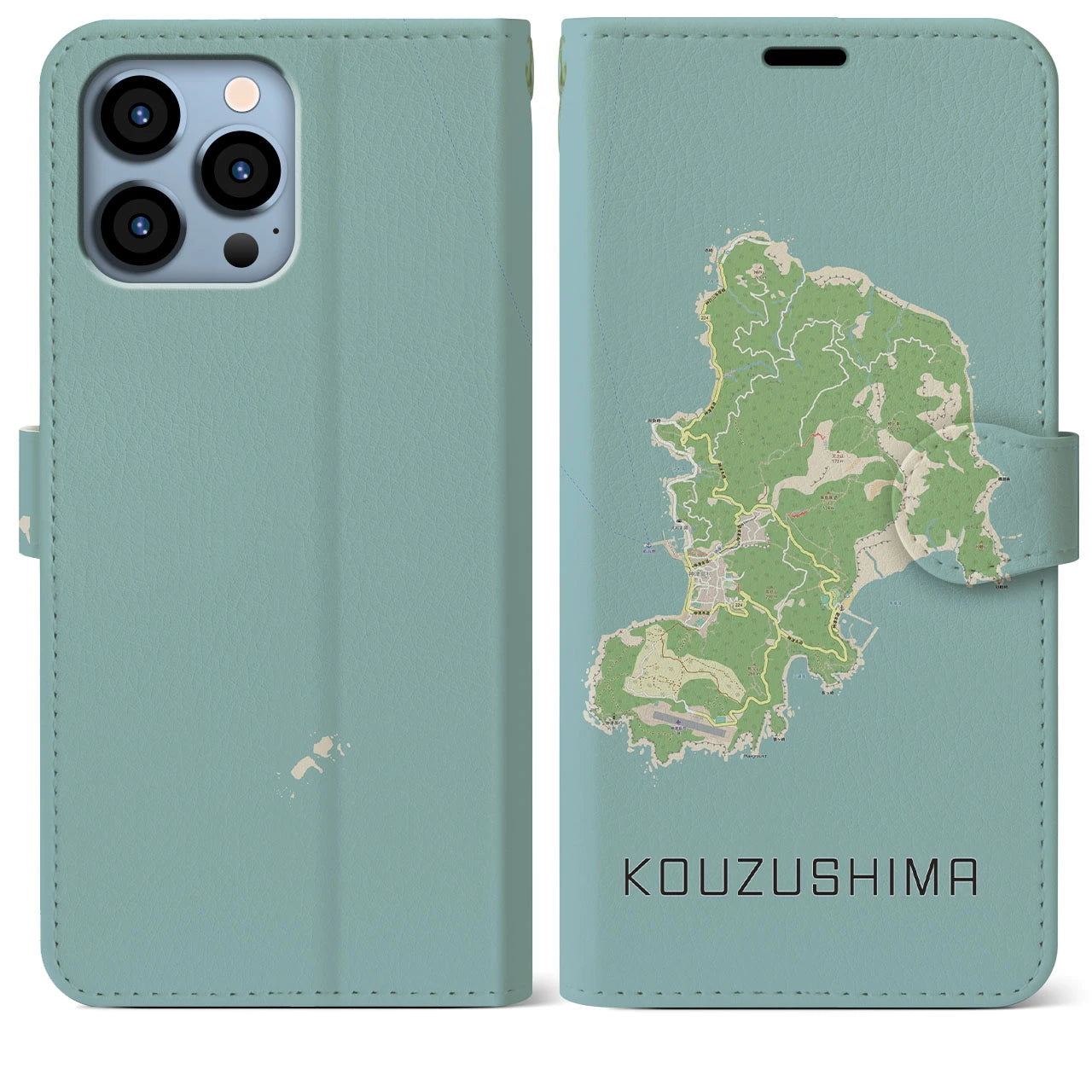 【神津島(東京都)】地図柄iPhoneケース(手帳タイプ)ナチュラル・iPhone 13 Pro Max 用
